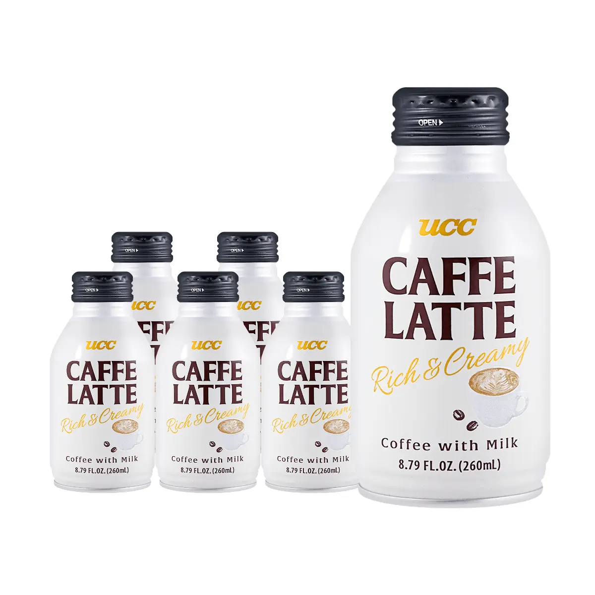 UCC Japan Iced Coffee Latte with Milk - 6 Pack (260ml Each) - Ready-to-Drink Sweetened Coffee Beverage