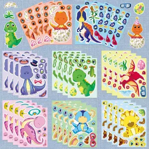 8PCS Dinosaur Puzzle Stickers - Educational Creative Parent-Child Interactive Original Cartoon "Make a Face" Decals for Notebook reforgedglory