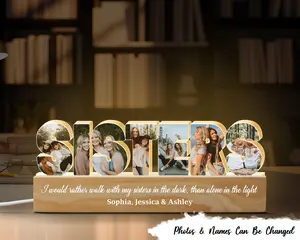 Besties Sisters Photo Collage Personalized Couple Name Puzzle LED Night Light, Birthday Gift For Best Friends, Valentine's Day Gifts For Her Him