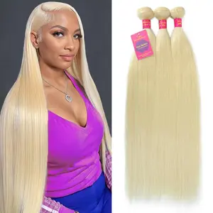 613 Bundles Human Hair Blonde Straight Bundles Human Hair Unprocessed 12A Brazilian Virgin Hair 3 Bundles Human Hair Straight 613 Quick Weave Bundles One Direction Cuticle Double Machine Weft