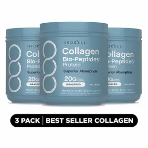NeoCell Collagen 3 Pack Bio-Peptides Powder 20oz - Grassfed Protein Supplement - Advanced with 18 Essential Amino Acids