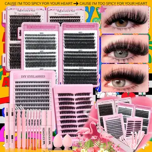 Mixed Length Individual False Eyelashes Kit, DIY Eyelash Extensions, Natural-Looking Eyelash Extensions with Accessories, Self-Grafting Curling Lashes for Women, Makeup Products