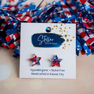 Americana Hex Glitter Star Studs