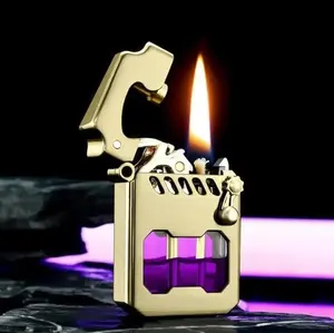 (Fuel Not Included) Vintage Trench Lighter, Metal Rocker Lighters, Kerosene Lighter, Windproof Copper Lighters with Transparent Oil Tank for Men Dad Husband