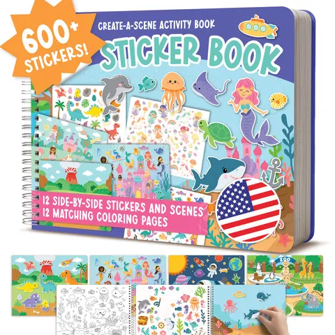 Hadley Designs Toddler Reusable Sticker Book - 600+ Stickers, 12 x 9 Inch, 12 Build-Your-Own Scenes, Preschool Fine Motor Skills Activity, Screen-Free Travel Item, Ages 2-4 School Educational Supplies