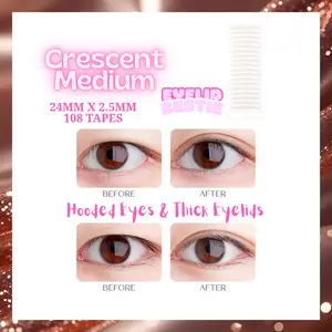 The Natural Crease PRO+ Crescent Medium - Truly Invisible Matte Eyelid Adjustment Tapes - 8 Shapes for Monolids & Hooded Eyes - Makeup Friendly Waterproof Adhesive Kit - Invisible Eye Lift - Hooded Eye Tape - Double Eyelid Tape - Magical Invisible Tape