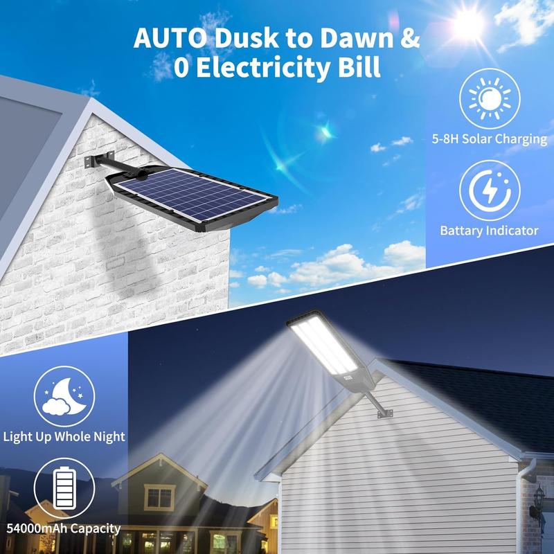 HYKOONT 9000 Plus Large Solar Street Light Super Bright Flood Lights Outdoor Solar Parking Lot Lights Dusk to Dawn Outdoor Lighting Motion Sensor and Remote Control