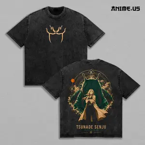 Tsunade Senju Naruto Shippuden Vintage Washed T-Shirt Oversized Heavyweight Cotton Anime Graphic Tee Fifth Hokage Slug Sage Streetwear Gift for Naruto Fans