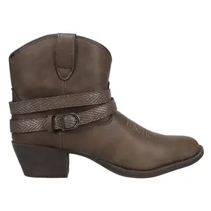 Dingo Womens Aydra Embroidered Round Toe  Casual Boots Ankle Low Heel 1-2" - Brown