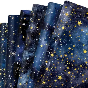 12 Sheets Starry Night Wrapping Paper, Celestial Stars Gift Wrap for Birthday Party Decorations, Kids Gift Packaging, DIY Craft Supplies