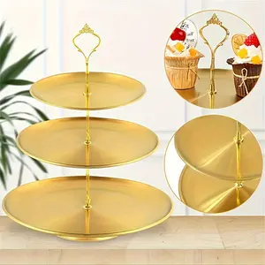 1pc 3 Tier Stainless Steel Cupcake Stand, Gold Metal Serving Tray Cake Holder Cake Display Stand for Holiday Dessert Table Decorations Birthday Party Wedding