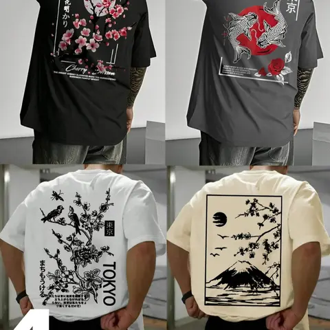 4-Piece Set Men's Graphic & Letter Print Regular Fit Short Sleeve Long T-shirt, Stylish Casual Streetwear Top for Summer, T-shirts for Daily Wear, Relaxed Fit, Fitted, Menswear, Streetwear Graphic Tees