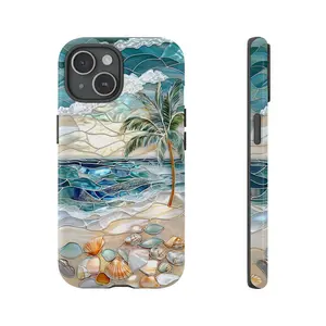 Stained Glass Case, Stained Glass Ocean Waves Case Coastal Seashell Cover For Iphone Samsung