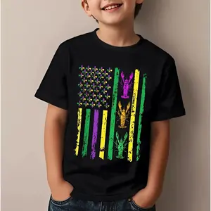 YOUTH and ADULT Carnival Mardi Gras USA American Flag Funny Aesthetic Graphic T-Shirt, Cute Kid T Shirts, Mardi Gras kid shirt, family tee, Youth clothing, gift for son and daughter, holiday outfit, summer outfit, birthday gift