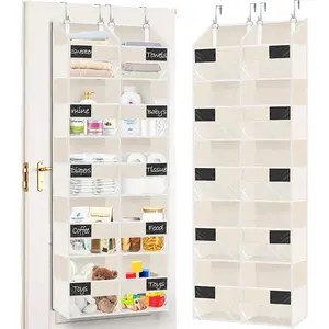 Over the Door Organizer, 5-Tier  Storage with 10 Pockets and PVC Label Pouches, 80 lbs Capacity  Closet Organizer, Beige