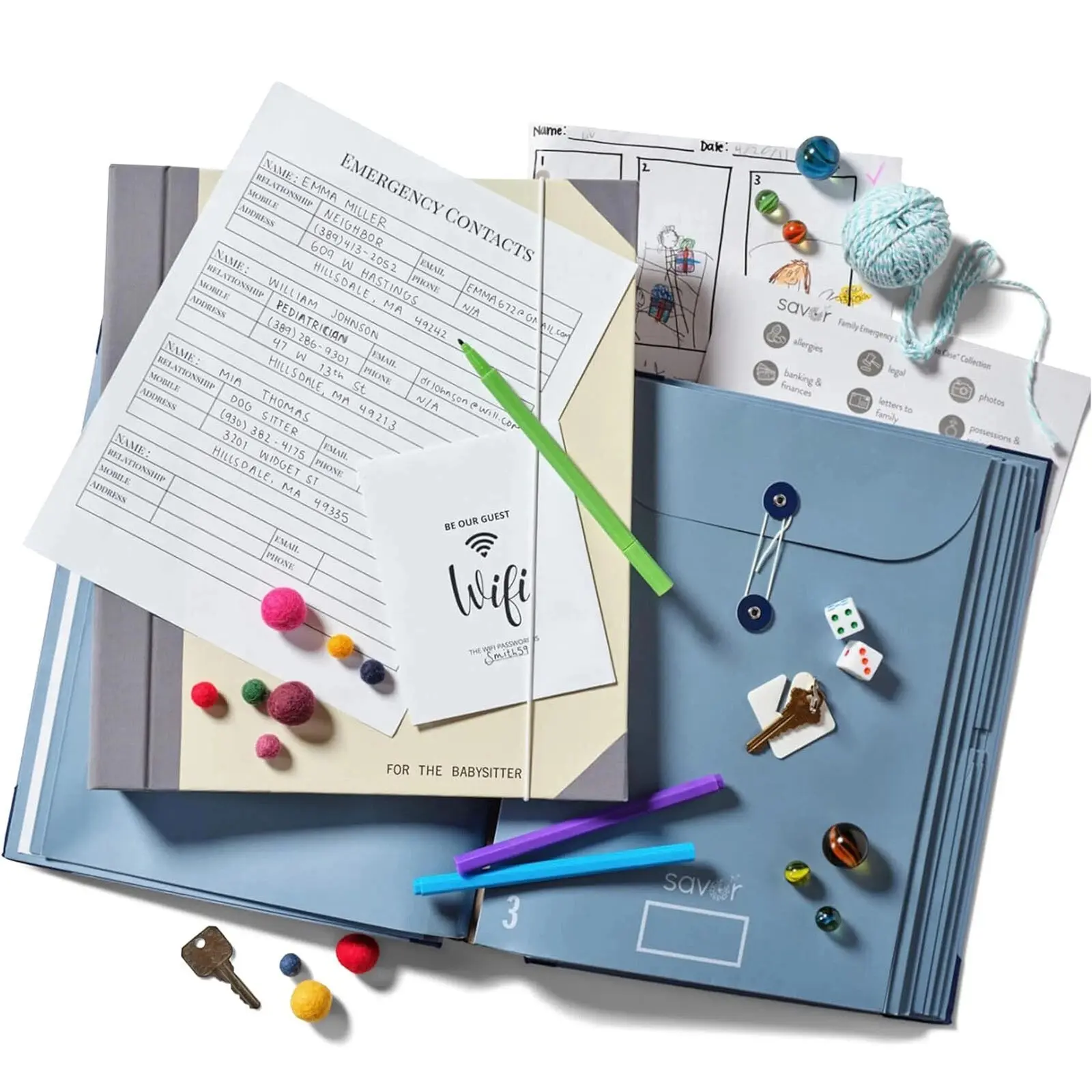 Folio Document Organizer with Labels, Important Folders with Pockets, File Stylish Binder for Storing Important Papers, Certificates, Passports, Photos, And Letters (Blue/Pink/Khaki )