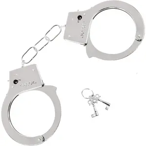 Skeleteen Metal Handcuffs with Keys - Toy Police Costume Prop Accessories Metal Chain Hand Cuffs with Safety Release and Key