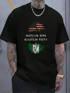 100% Cotton American Born, Nigerian Roots Ancestry T-Shirt Women's Men's Graphic Tee Crew Neck summer vacation Tops
