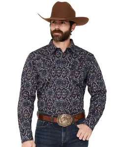 Cody James Men's Muddy Medallion Print Long Sleeve Snap Western Shirt - Cjsu26w28-Nvy