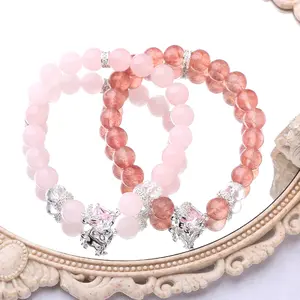 Healing Crystal energy Bracelet with 8mm Rose Quartz, Strawberry Quartz & Aquamarine, High Vibe Jewelry, Perfect Gift for woman , Stylish Daily Wear fashionable handmade
