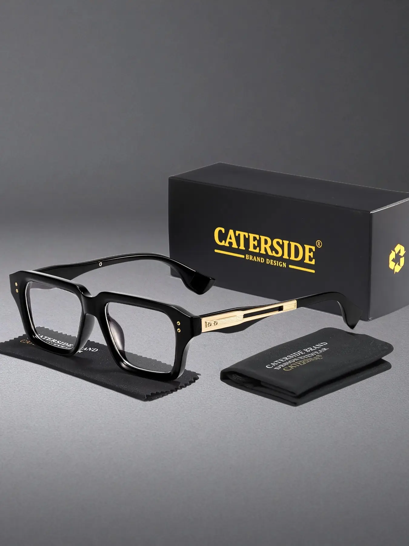 CATERSIDE One Pair With Packaging Casual Minimalist Style Metal Square Thick Frame Prescription Glasses Elegant Versatile Unisex for Cycling Driving Street Photography Beach Wedding Ceremony and Travel Gathering Scene Matching