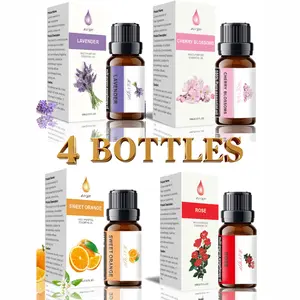 4pcs Lavender Sakura Orange Rose Essential Oils, 10ML Aromatic Plant Flower Fruit Oil, Long Lasting Scent for Home Office Bathroom
