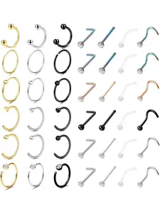 42Pcs 20G Nose Rings for Women Men Stainless Steel 10MM Nose Rings Hoop Screw L Shaped Nose Studs Nose Piercing Jewelry