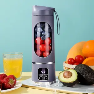 Handheld Electric Juicer Blender with Digital Display, 400ml Personal Size Smoothie Maker, Portable Mixing Cup for Strawberries Bananas Carrots, Wireless USB Powered Mixer for Students Travelers Athletes (purple)