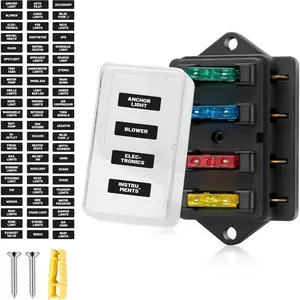 4 Way Blade Fuse Block Box Holder w/Standard Circuit 10V-32V DC for Automotive Truck Boat Marine RV Van Vehicle Power Distribution Panel Damp-Proof Cover