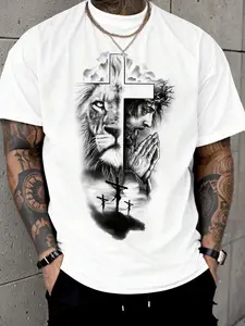 Men's Jesus Graphic Tee - Religious Print Cotton Shirt for Church Services, Bible Study Groups & Faith-Based Events - Regular Fit Crew Neck Short Sleeve Summer Top