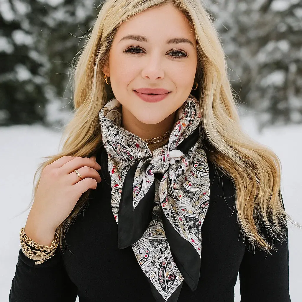 Black Floral Wild Rag - Western Scarf