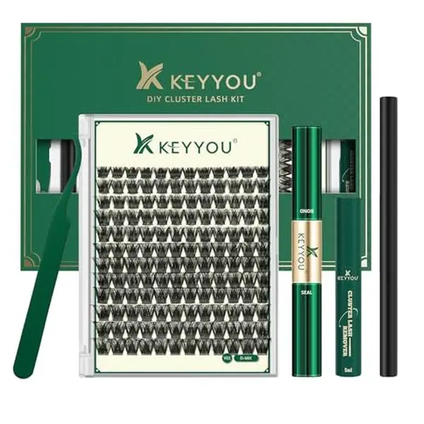 KEYYOU Lash Clusters Thick Lash Extension Kit Volume for Dramatic Glam | Plush Volume that Stays Feather-Light,Complete Kit with Bond&Seal, Remover, Applicators,Brush Easy DIY for Nights or Everyday