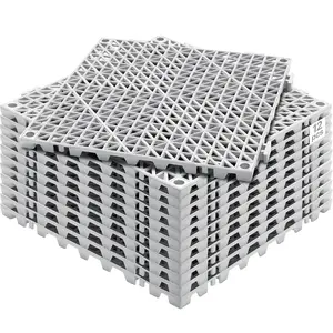 fathersdaygift VEVOR Modular Interlocking Cushion, 12 Pack 12x 12 Splicing Drainage Mats, Soft PVC Interlocking Drainage Floor Tiles, Non-Slip Drainage Holes for Restroom, Bathroom, Kitchen, Pool, Wet Areas, Gray