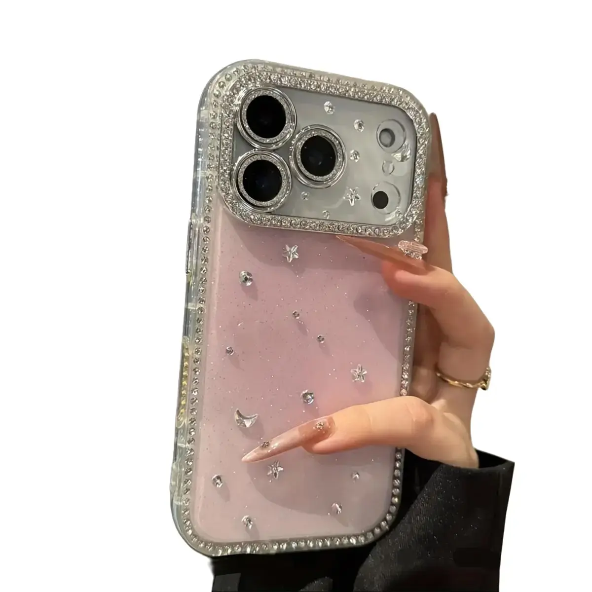 Glitter Rhinestone Mobile Phone Case with Diamond-Encrusted Camera Frame for iPhone 14, 15, 16, 17