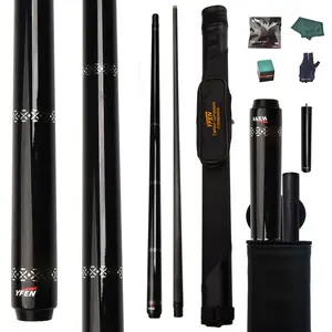 YF carbon fiber billiard cue - Professional low deflector body (11.8mm/12.5mm cue tip)lightweight and sturdy design, scratch-resistant ,  Comes with cue case + leather tip + gloves + towel + extended handlebar + chalk. Durable and accurate shooting cue
