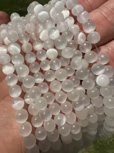 New Moon Beginnings Selenite Bead Strand - White Beads, Natural Color, Soft and Smooth Texture, Versatile and Elegant Design