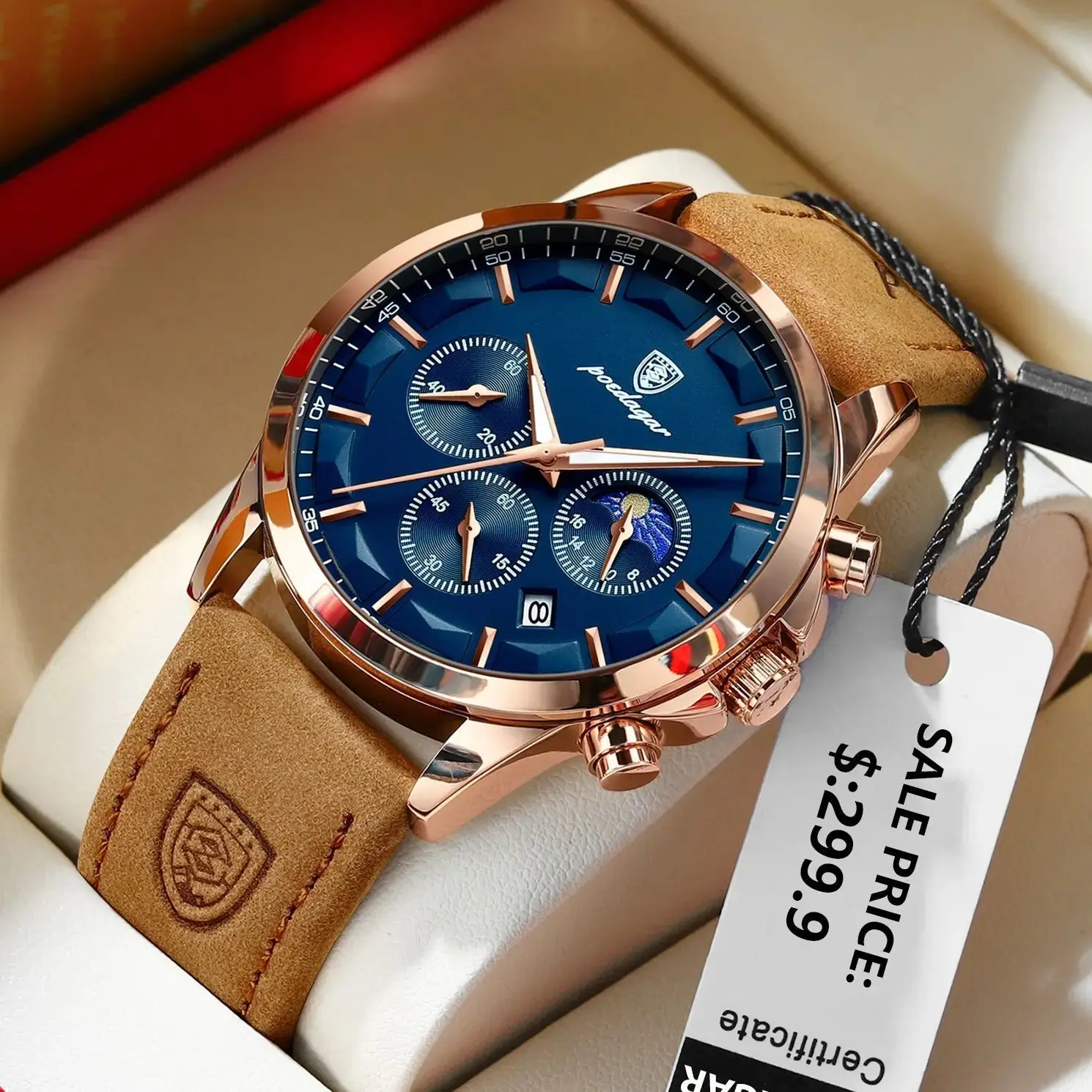 Poedagar ChronoLuxe Sport Men's Luxury Chronograph Watch - Glow-in-the-Dark, Luxurious, Multi-Function, Round Quartz Fashion Watch, Glow-In-The-Dark Quartz Watches, Luxurious Quartz Watches