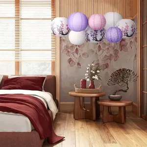 A set of 13 Chinese-style paper lanterns for Lunar New Year decorations, featuring cut-out circular plum blossom designs, suitable for New Year party decor in pastel colors. Spooky Campfire Resin Ornament