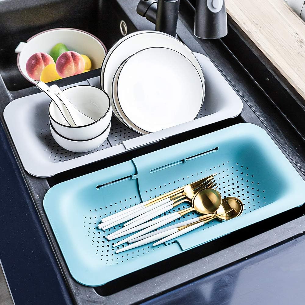 Collapsible Drain Basket, Kitchen Sink Strainer, Vegetable Wash Basket, Storage Rack, Fruit and Vegetable Drain Basket, Milky White,Draining Utensils outdoorfun
