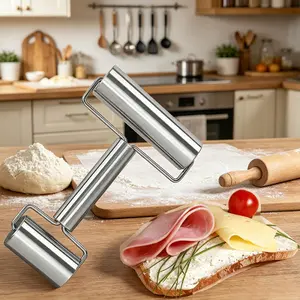 1 stainless steel dough roller, T-shaped handheld pizza and bread dough rolling pin, multifunctional kitchen baking tool, ergonomic anti slip handle, perfect for rolling pin, pastry, biscuit, pizza and bread making