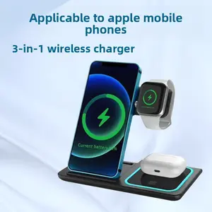 Acer S3 3-in-1 Wireless Charging Station - MagSafe-Compatible Qi2 15W Certified Palm-Sized Folding Electronic Charger Stand for Mobile, Smartphone, Cellphone (iPhone 17/16), Apple Watch, AirPods (Non-Battery, Adapter Included) Black