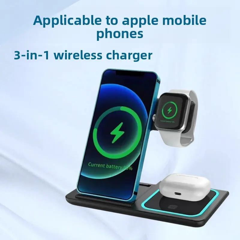 Acer S3 3-in-1 Wireless Charging Station - MagSafe-Compatible Qi2 15W Certified Palm-Sized Folding Electronic Charger Stand for Mobile, Smartphone, Cellphone (iPhone 17/16), Apple Watch, AirPods (Non-Battery, Adapter Included) Black
