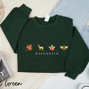 EMBROIDERED Wisconsin Sweatshirt, Icon Sweatshirt, State Gift, EMBROIDERED State, Home State Shirt