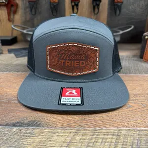 Mama tried, Mama Tried Hat, Only hell mama ever raised, Country, Mama Hat, Tooled leather, Leather Patch Hat, Gift, His Her, Dad, Embossed, Dad Hat, Country Hat, trucker hat