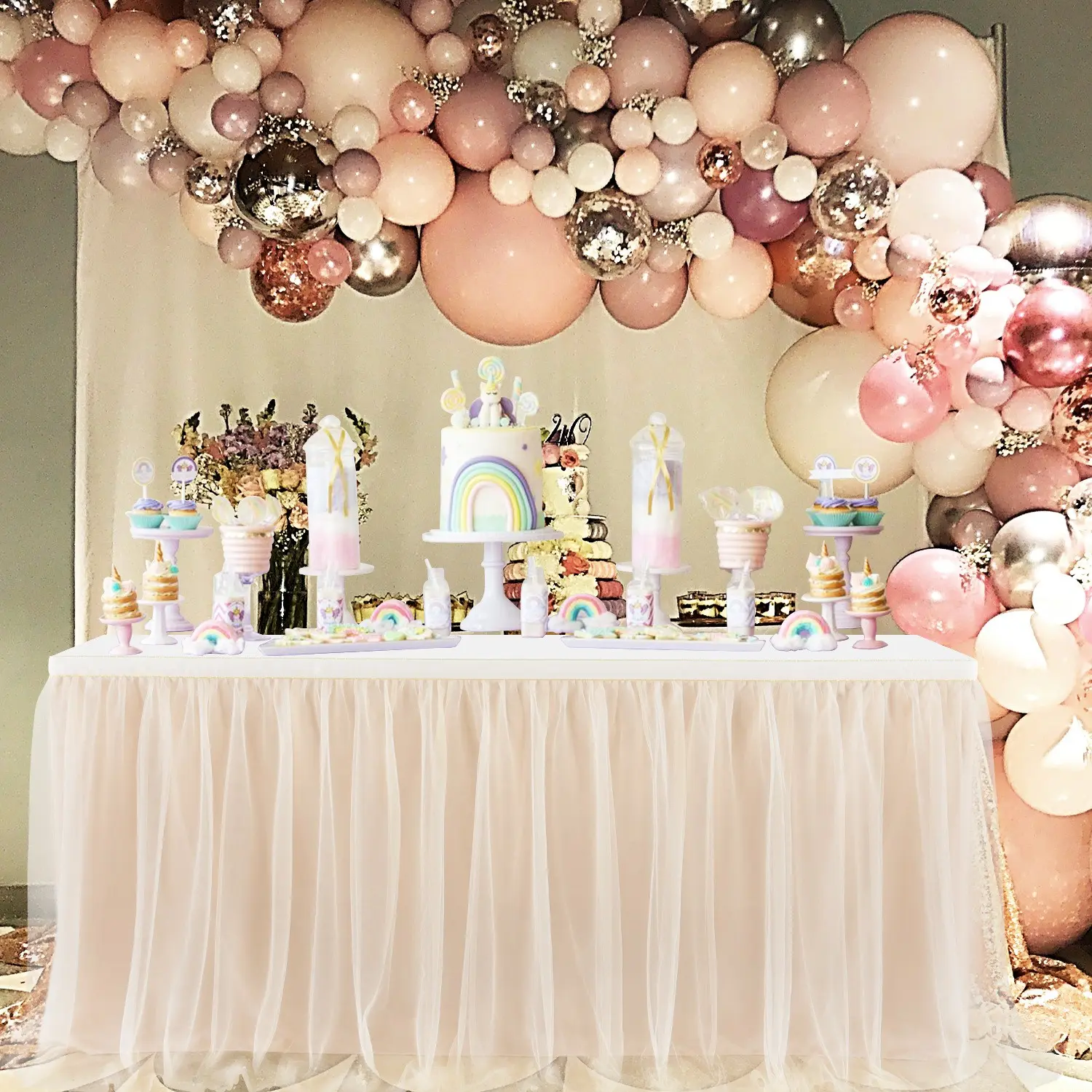 1pc Party Table Skirt for Square and Round Tables, Wedding Birthday Party Table Decoration, Elegant Event Accessories, Party Decor Supplies, Birthday Party Decorations