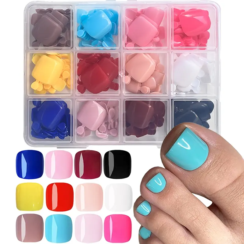 288Pcs Short Square Fake Toe Nails Set, Dopamine 12 Colors, Summer Shades, Natural Artificial Nail Tips with Full Cover Glossy Finish for Women, Nail Supplies, Stick-On & Press-On Toenails for Women's Manicure