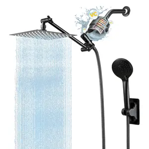 FAFUNWATERPAR 10-inch High-Pressure Starry Rain Shower Hand Shower Combo with 11-inch Extension Arm, 20-Stage Filtration System, 3-Speed Adjustable Leak-Proof Shower Head Stand, Hose Height and Angle Adjustable.