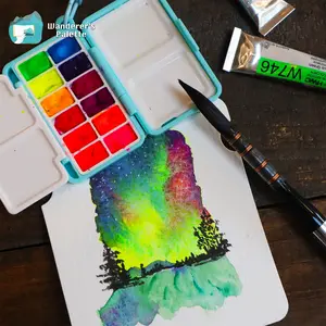 Holbein Luminous Watercolor Travel Palette | 12 Neon Fluorescent Colors, Hand-Poured Artist Kit