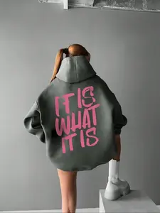 Women's Casual Loose-Fitting Hoodie with Letter Print, Drawstring Pocket, Outdoor Wear, Fall & Winter Fashion, Daily Holiday Style, Hooded Sweatshirts, Tops