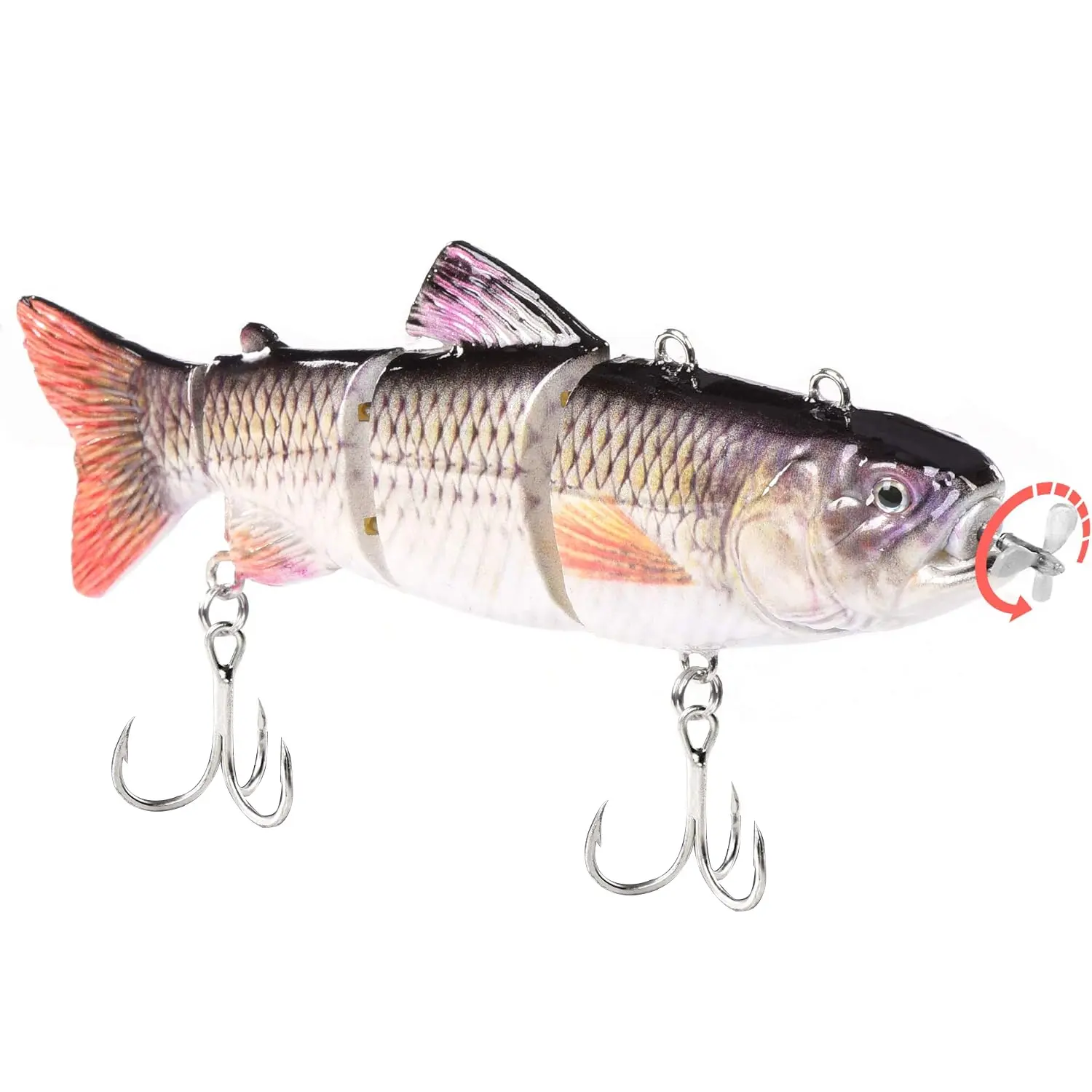 HADORAM Robotic Swimming Electric Fishing Lure, 5.12in USB Rechargeable LED Wobbler, 4-Segment Multi-Jointed Flashy Swimmer Lure, Hard Fishing Tackle Artificial Lures